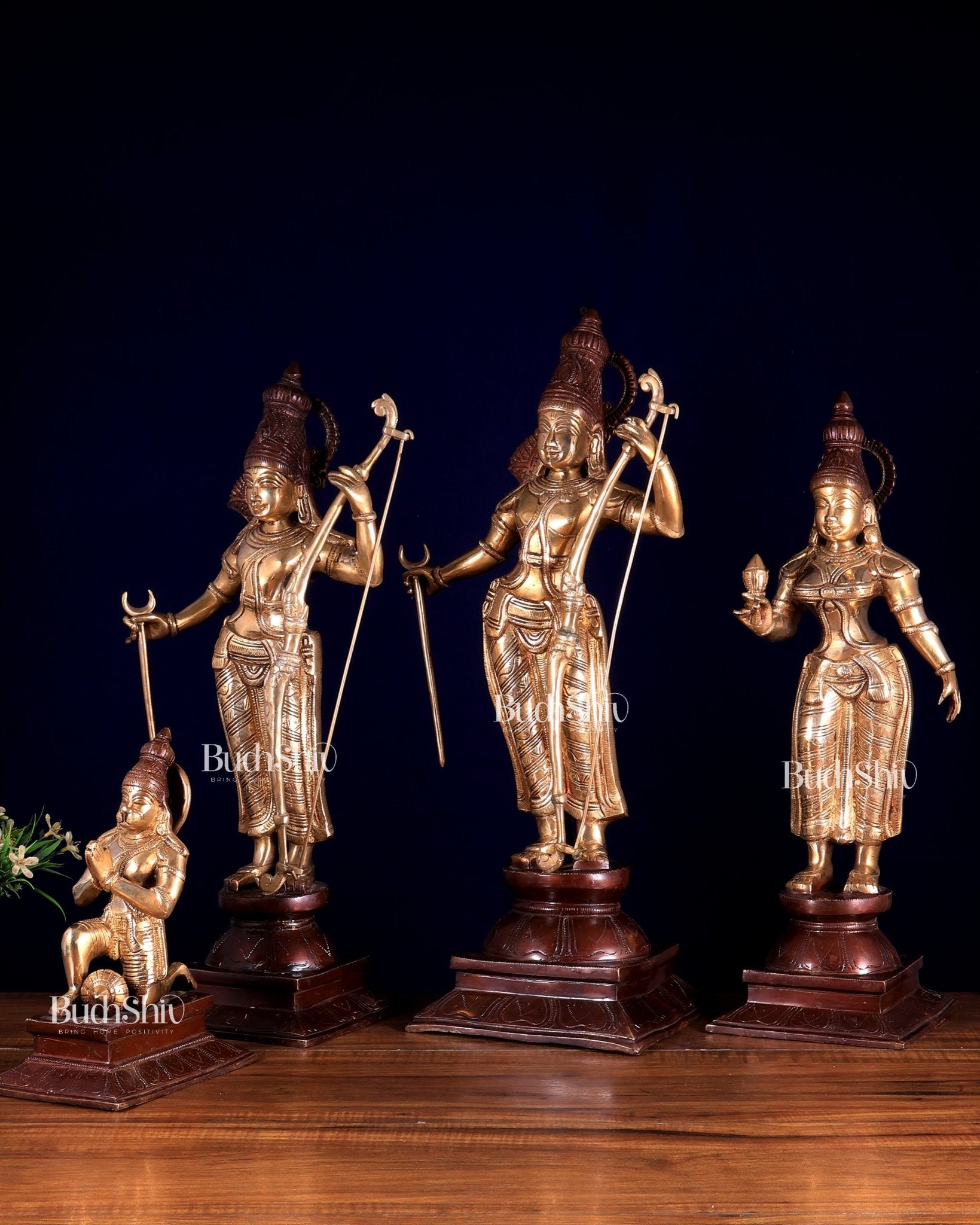 Pure Brass Ram Darbar – Dual Tone | Ram, Sita, Lakshman & Hanuman Idol Set 21 inch - Budhshiv.com