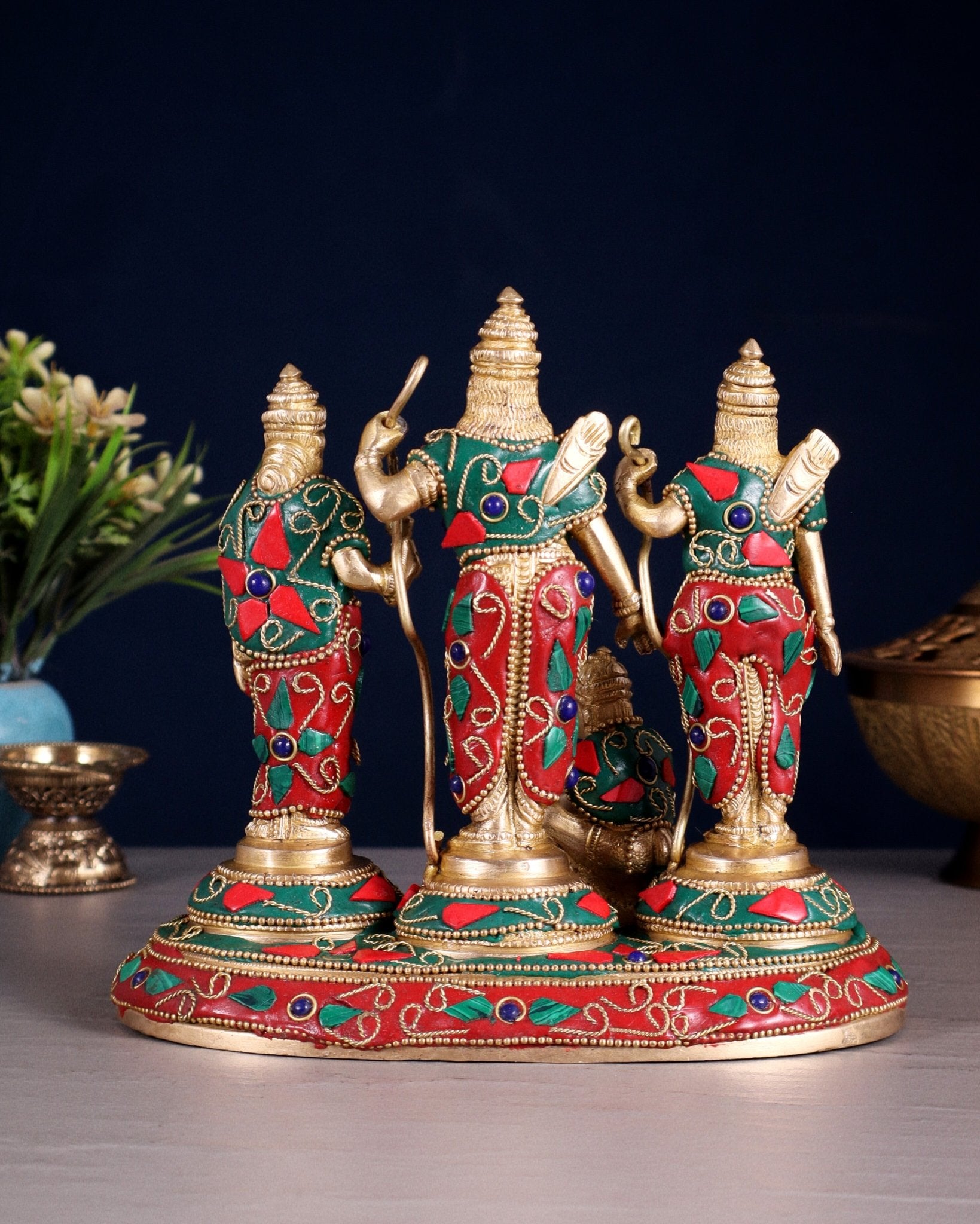 Pure Brass Ram Darbar Idol – Floral stonework, 7" - Budhshiv.com