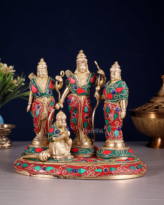 Pure Brass Ram Darbar Idol – Floral stonework, 7" - Budhshiv.com