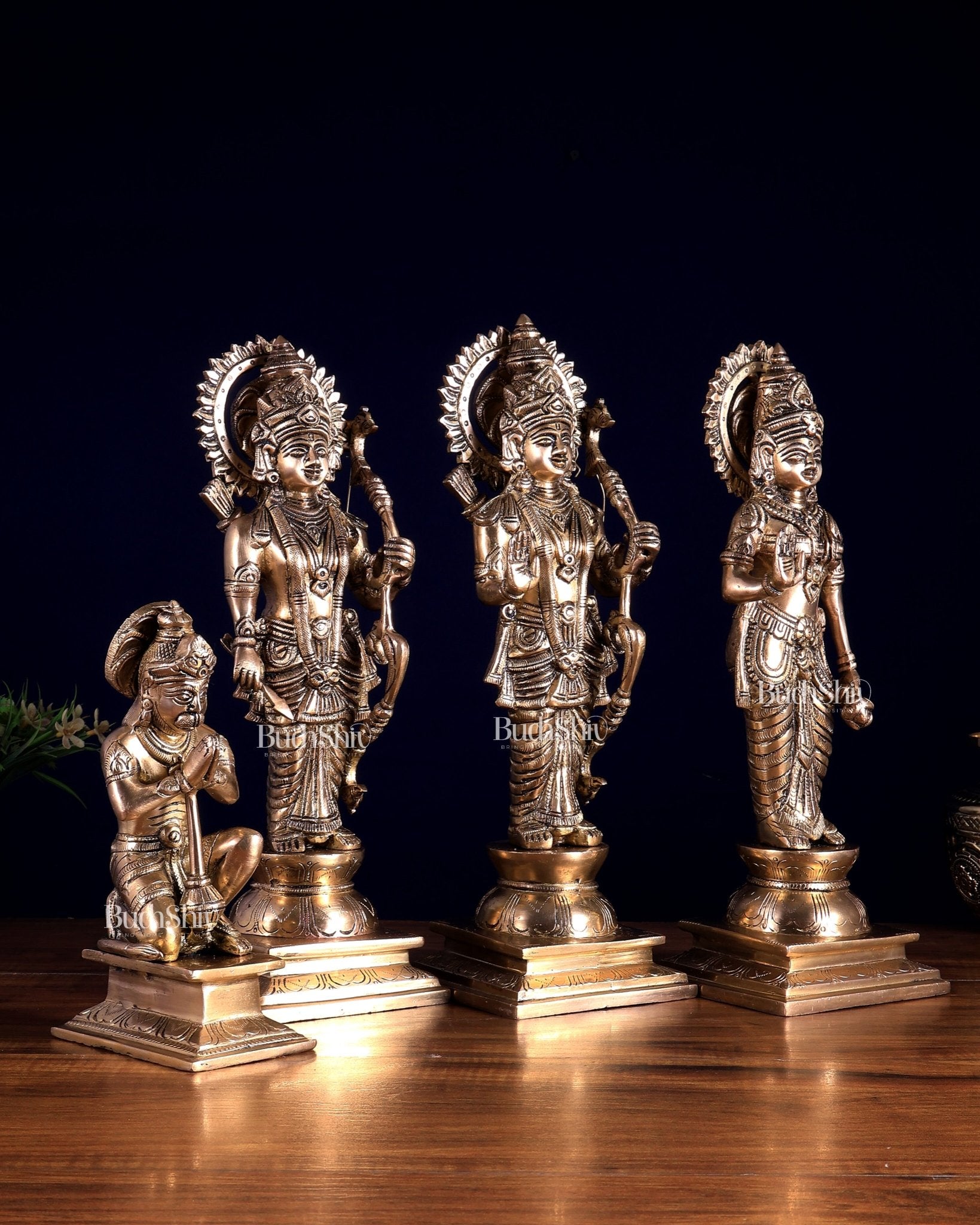 Pure Brass Ram Darbar Idol Set | Bleeding Brass Finish 13.5 inch - Budhshiv.com