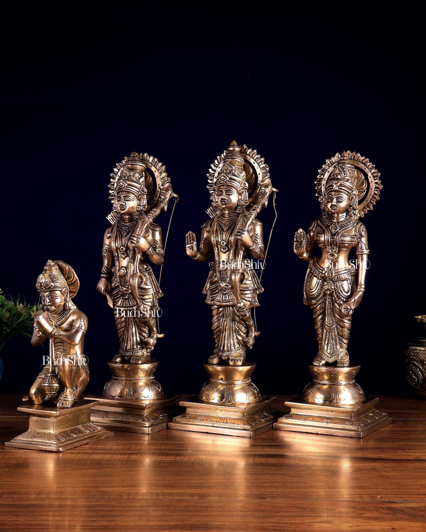 Pure Brass Ram Darbar Idol Set | Bleeding Brass Finish 13.5 inch - Budhshiv.com