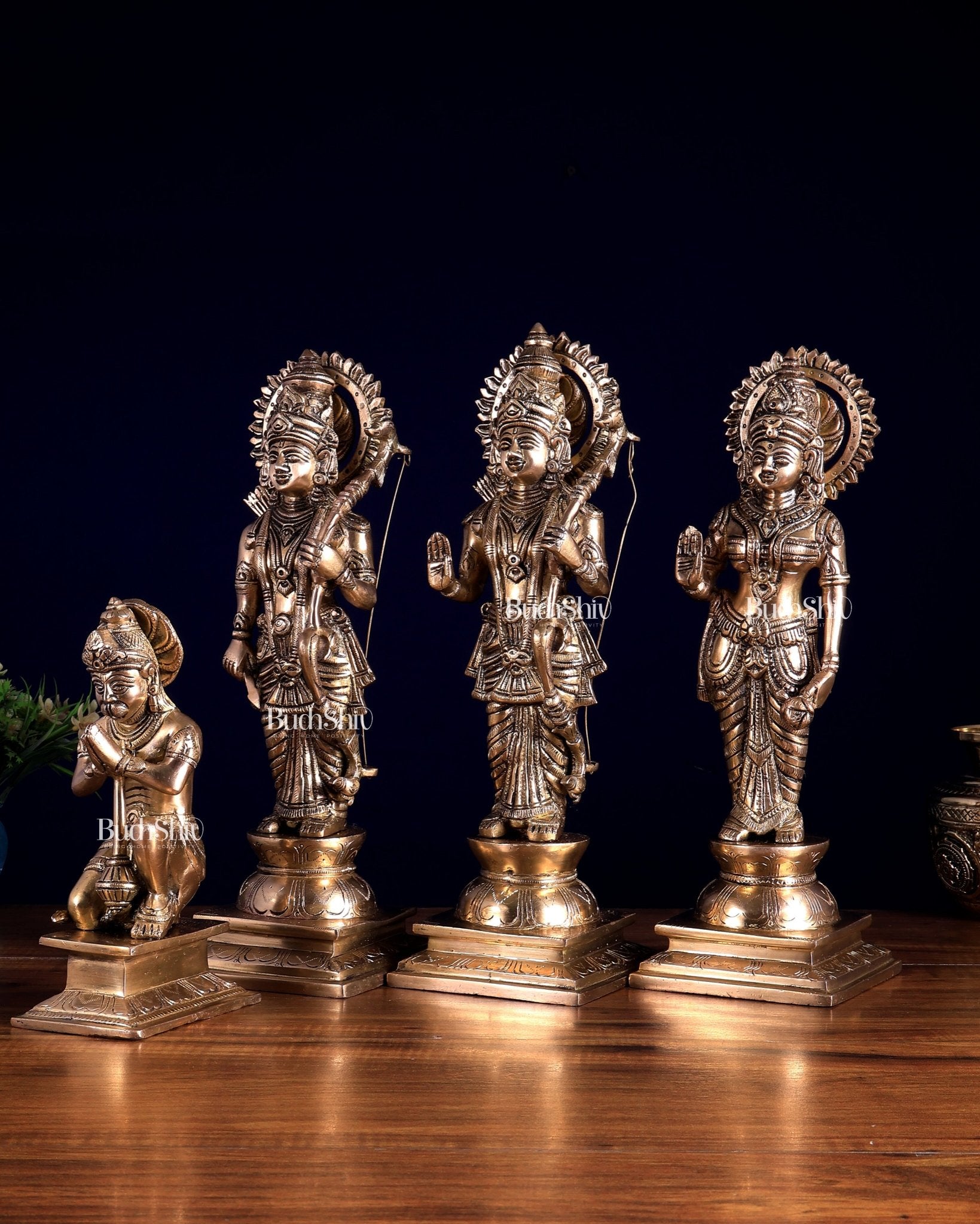 Pure Brass Ram Darbar Idol Set | Bleeding Brass Finish 13.5 inch - Budhshiv.com