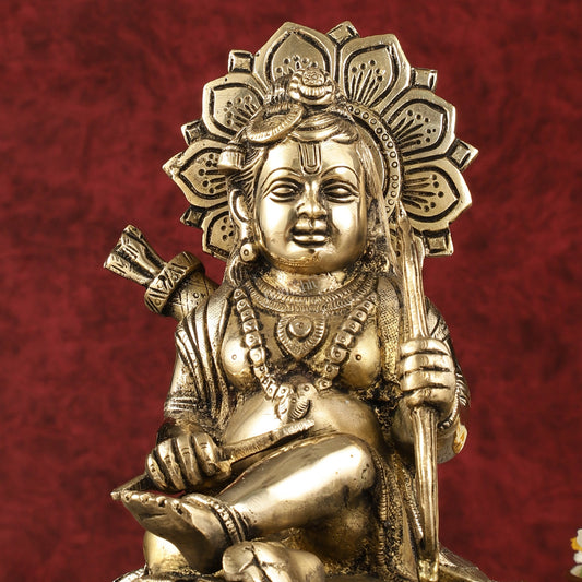 Pure Brass Ram Lalla Seated on Lotus Idol - 9" shine gold - Budhshiv.com