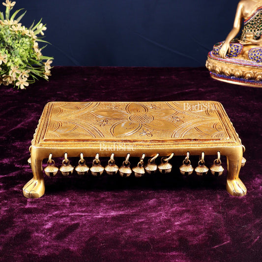 Pure Brass rectangular Chowki for God Idols 10.5 inch - Budhshiv.com