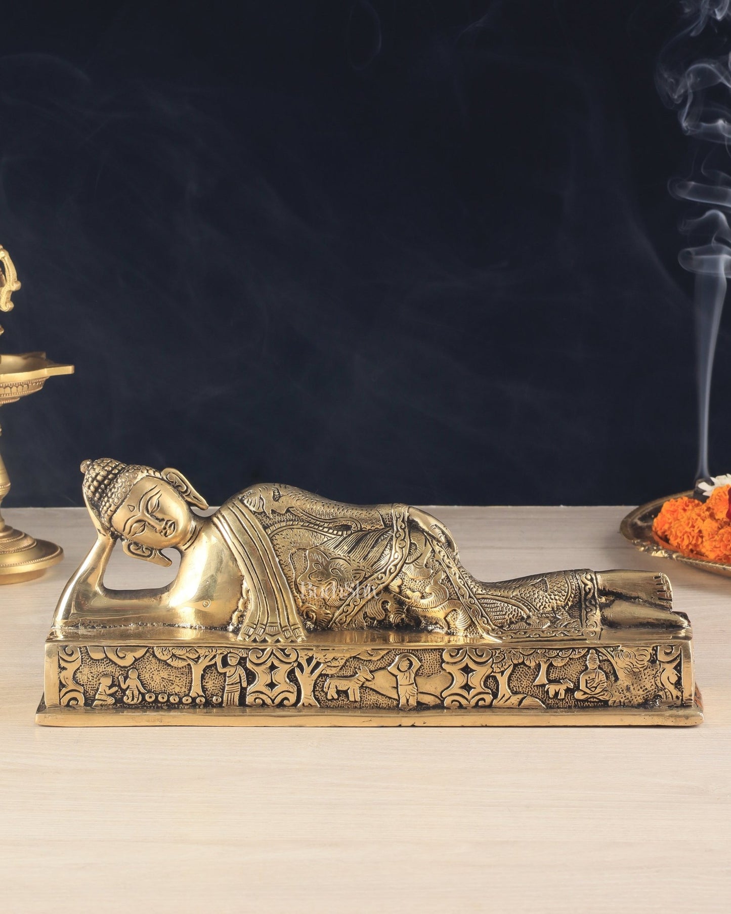 Pure Brass Resting Buddha Statue 12" - Budhshiv.com