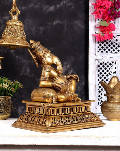 Pure Brass Resting Ganesha Statue 12 inch enhanced carvings - Budhshiv.com