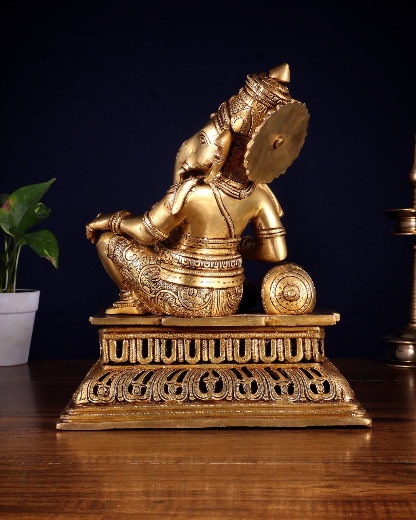 Pure Brass Resting Ganesha Statue 12" - Budhshiv.com