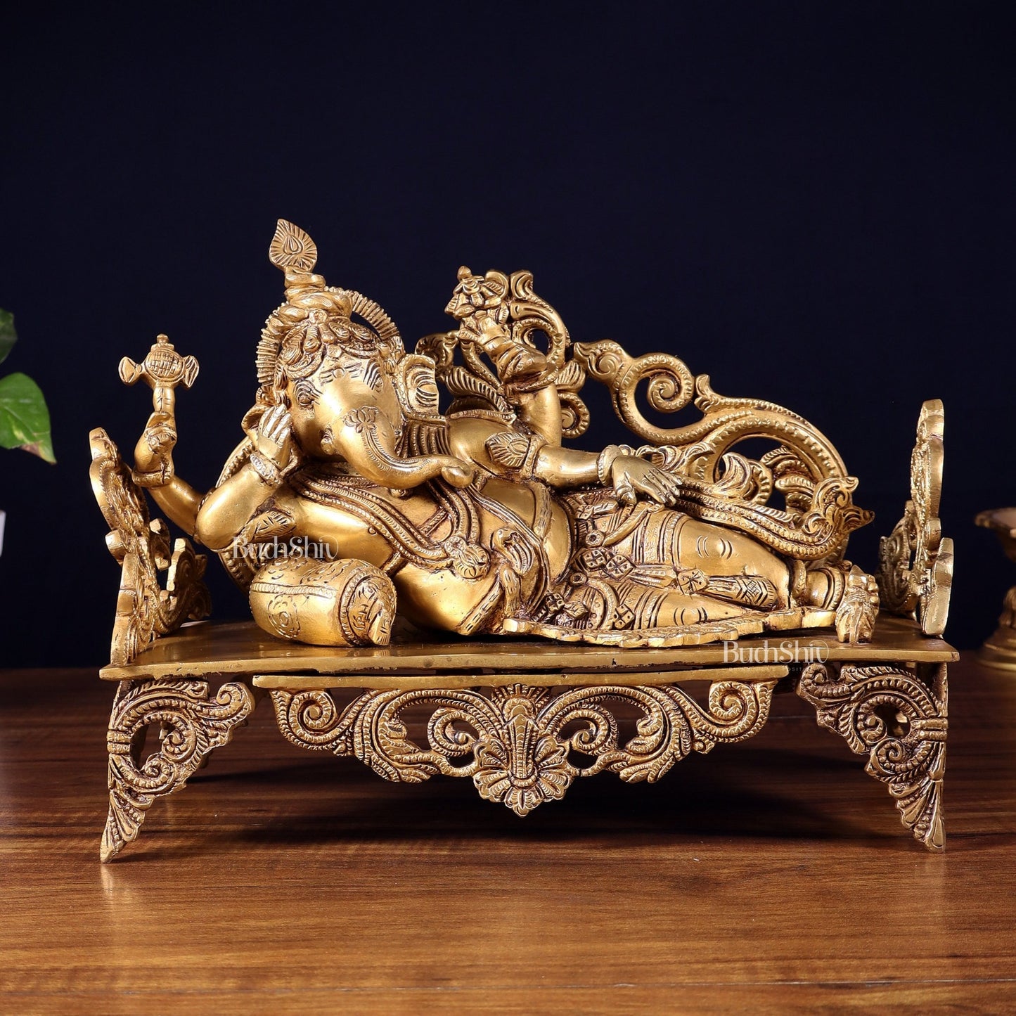 Pure Brass Resting Ganesha Statue 14" - Budhshiv.com