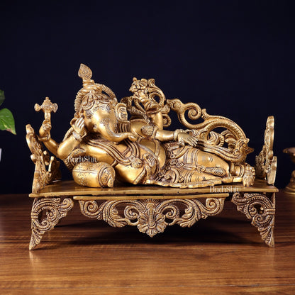 Pure Brass Resting Ganesha Statue 14" - Budhshiv.com