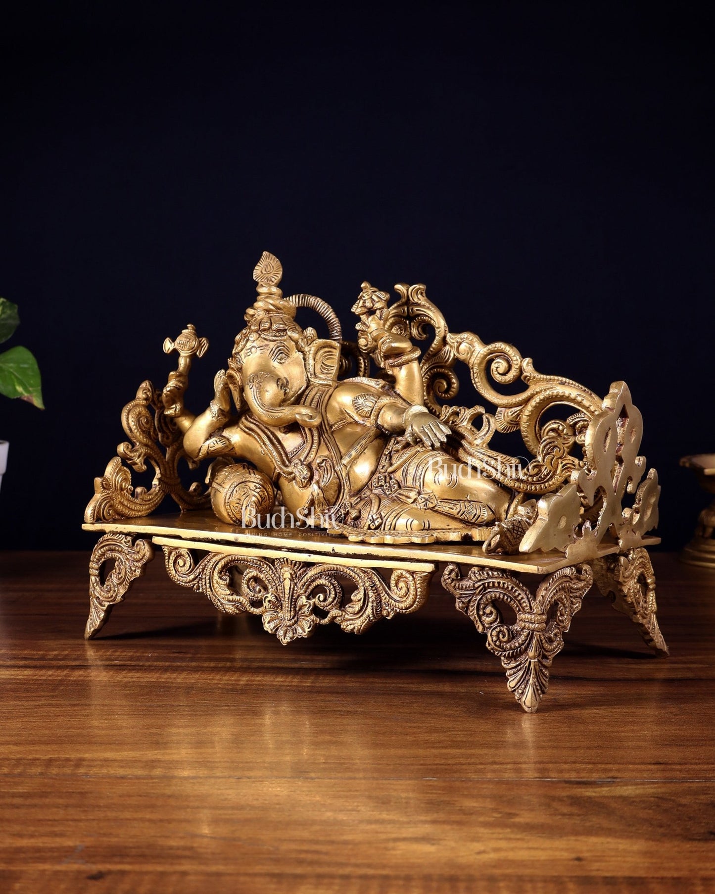Pure Brass Resting Ganesha Statue 14" - Budhshiv.com