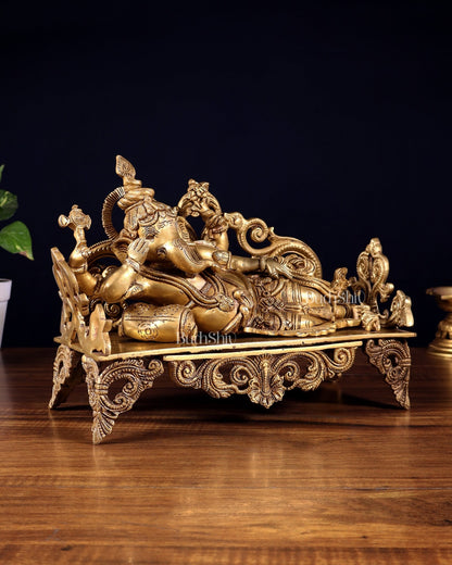 Pure Brass Resting Ganesha Statue 14" - Budhshiv.com