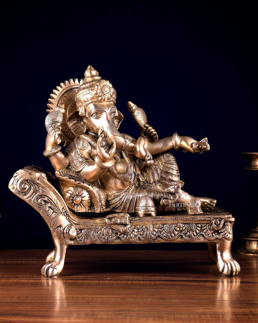 Pure Brass Resting Ganesha Statue – Auspicious Home & Temple Decor 13.5 inch - Budhshiv.com