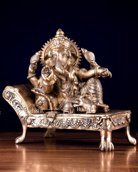 Pure Brass Resting Ganesha Statue – Auspicious Home & Temple Decor 13.5 inch - Budhshiv.com
