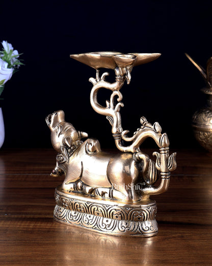 Pure Brass Roaring Nandi Oil Lamp (Diya) - Budhshiv.com