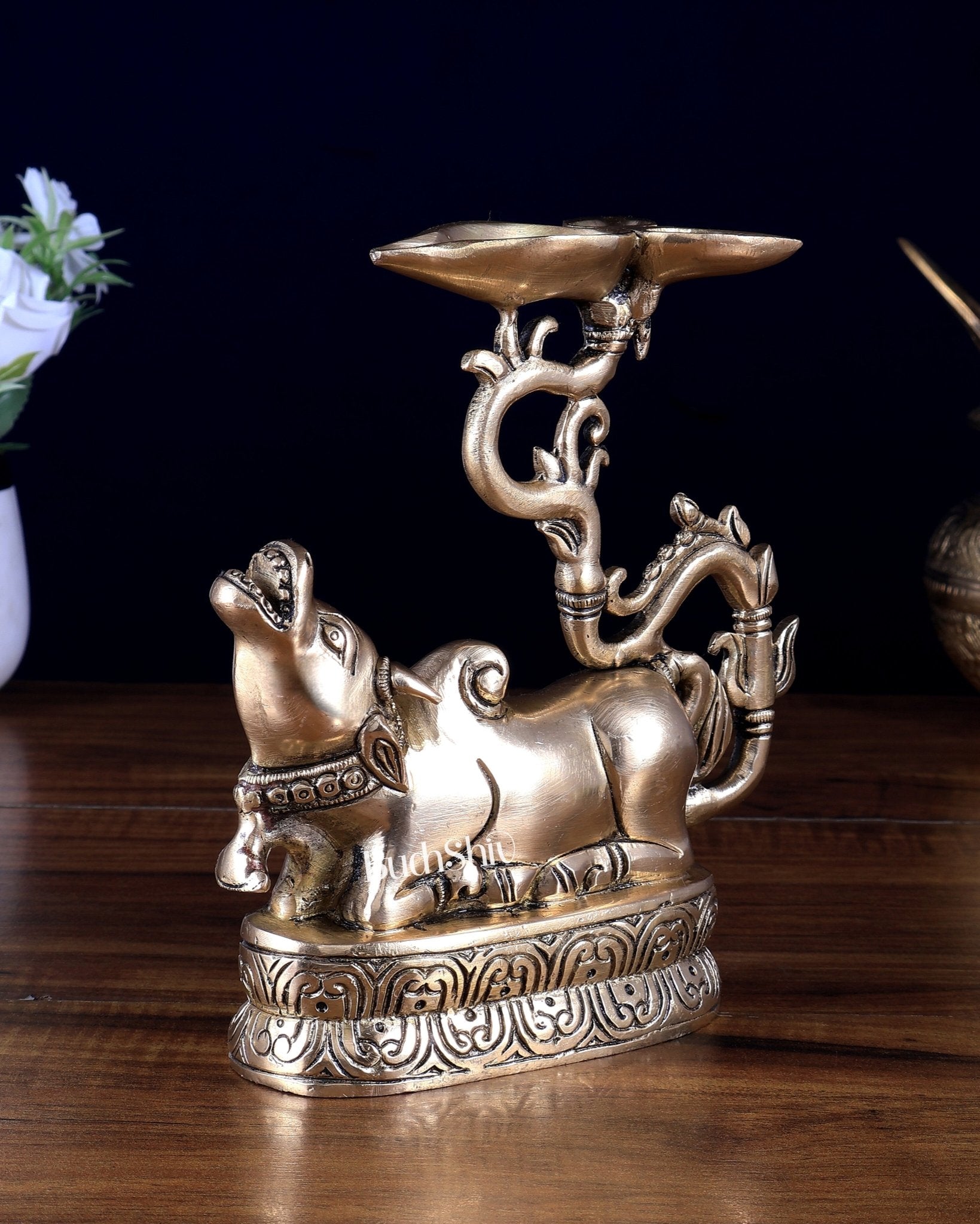 Pure Brass Roaring Nandi Oil Lamp (Diya) - Budhshiv.com