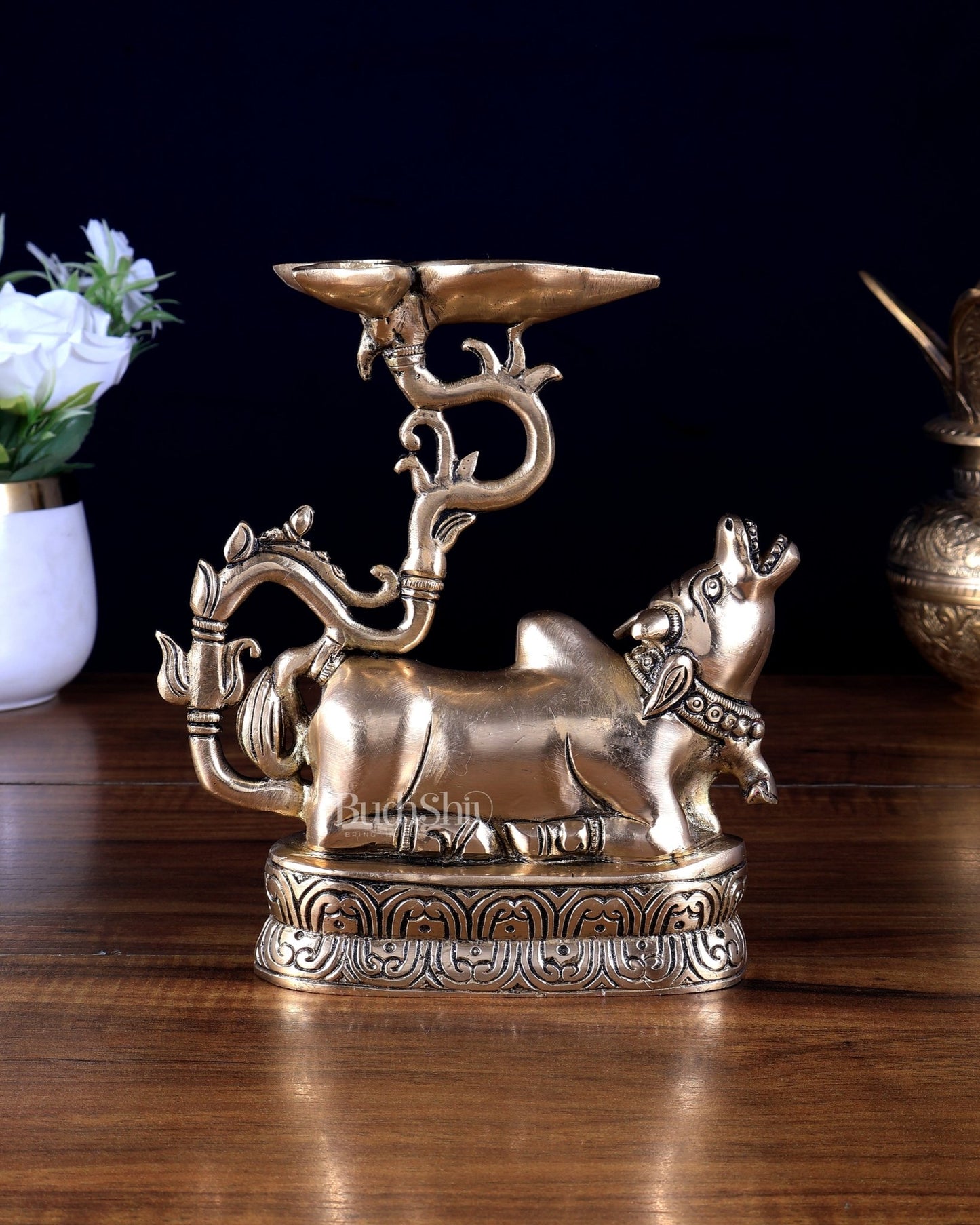 Pure Brass Roaring Nandi Oil Lamp (Diya) - Budhshiv.com