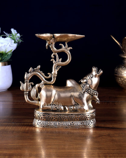 Pure Brass Roaring Nandi Oil Lamp (Diya) - Budhshiv.com