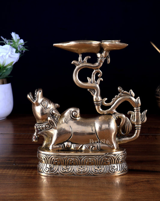 Pure Brass Roaring Nandi Oil Lamp (Diya) - Budhshiv.com