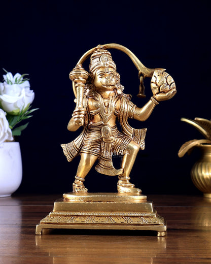 Pure Brass Sanjeevani Hanuman Idol 6.5 inch - Budhshiv.com