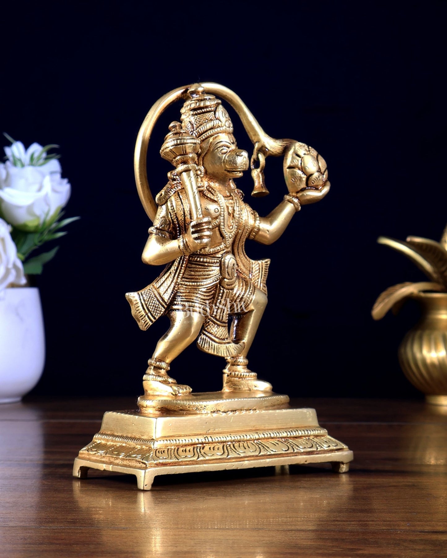 Pure Brass Sanjeevani Hanuman Idol 6.5 inch - Budhshiv.com
