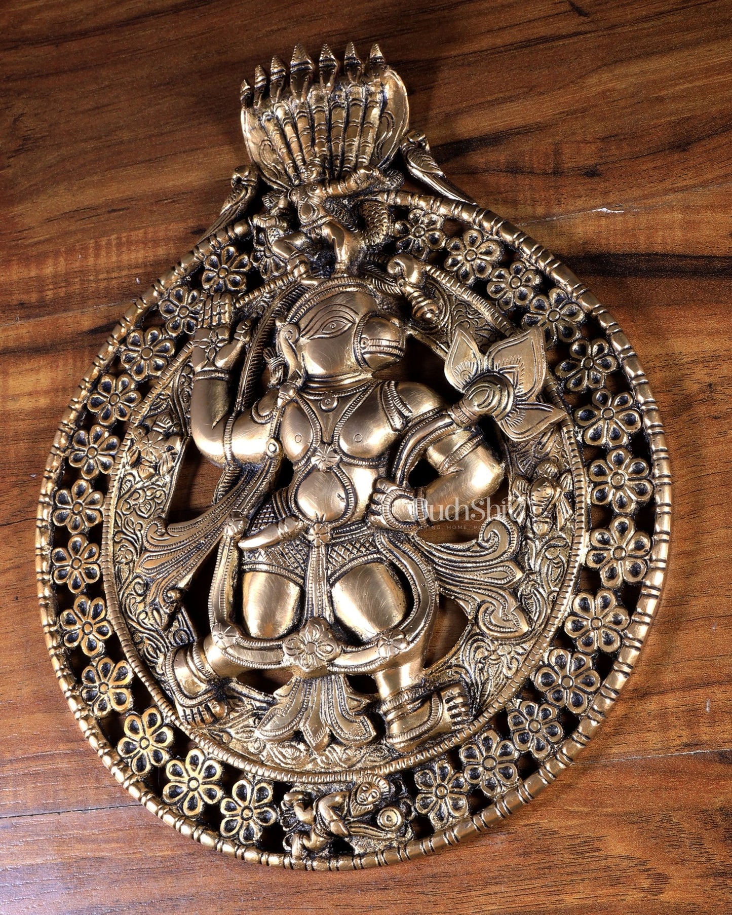Pure Brass Sanjeevani Hanuman Wall Hanging | Vastu Protection | 11.6 Inch - Budhshiv.com