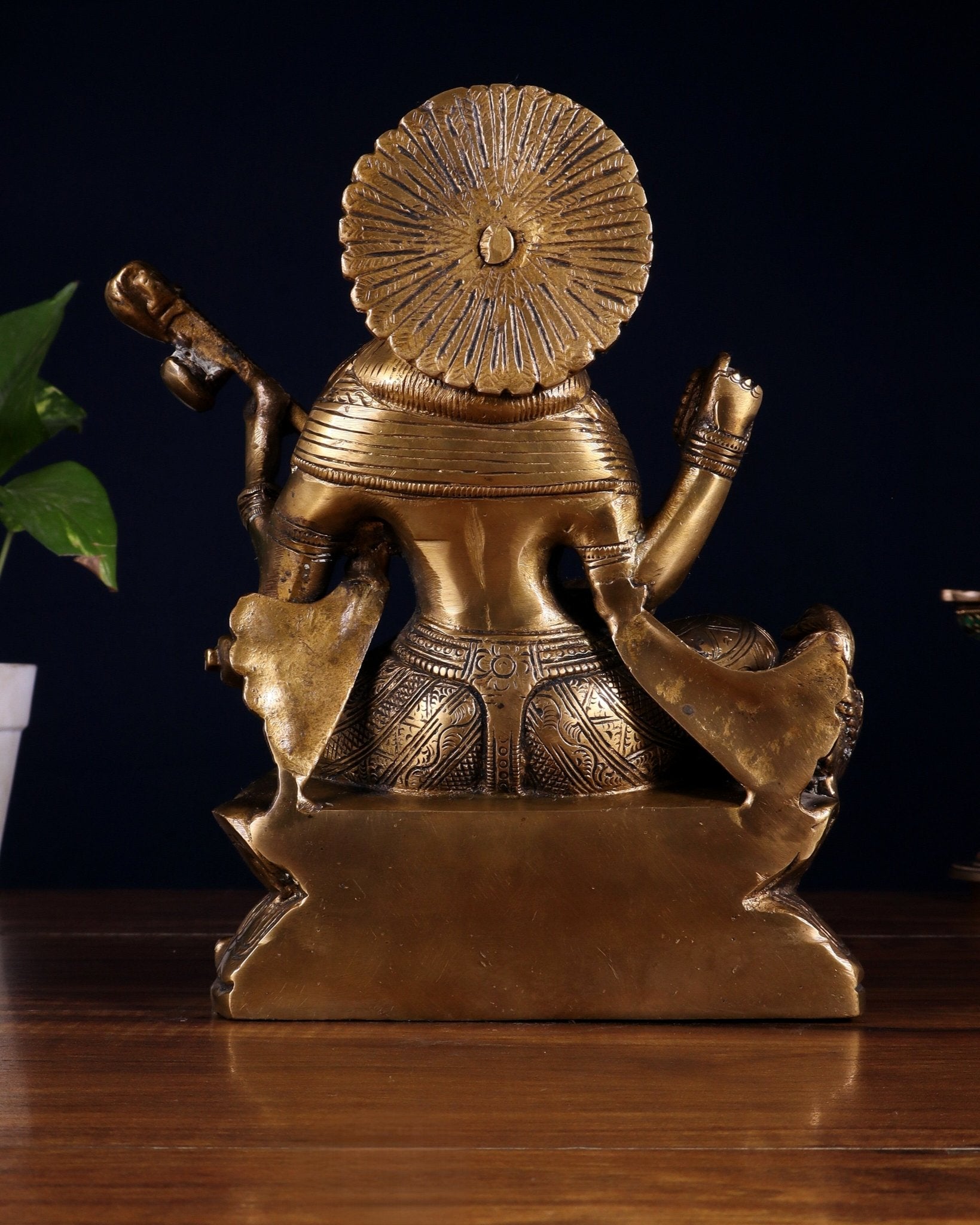 Pure Brass Saraswati with Swan Statue – 9 Inch - Budhshiv.com