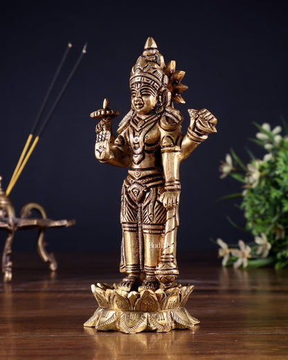 Pure Brass Satyanarayan Vishnu Idol - 6 inch - Budhshiv.com