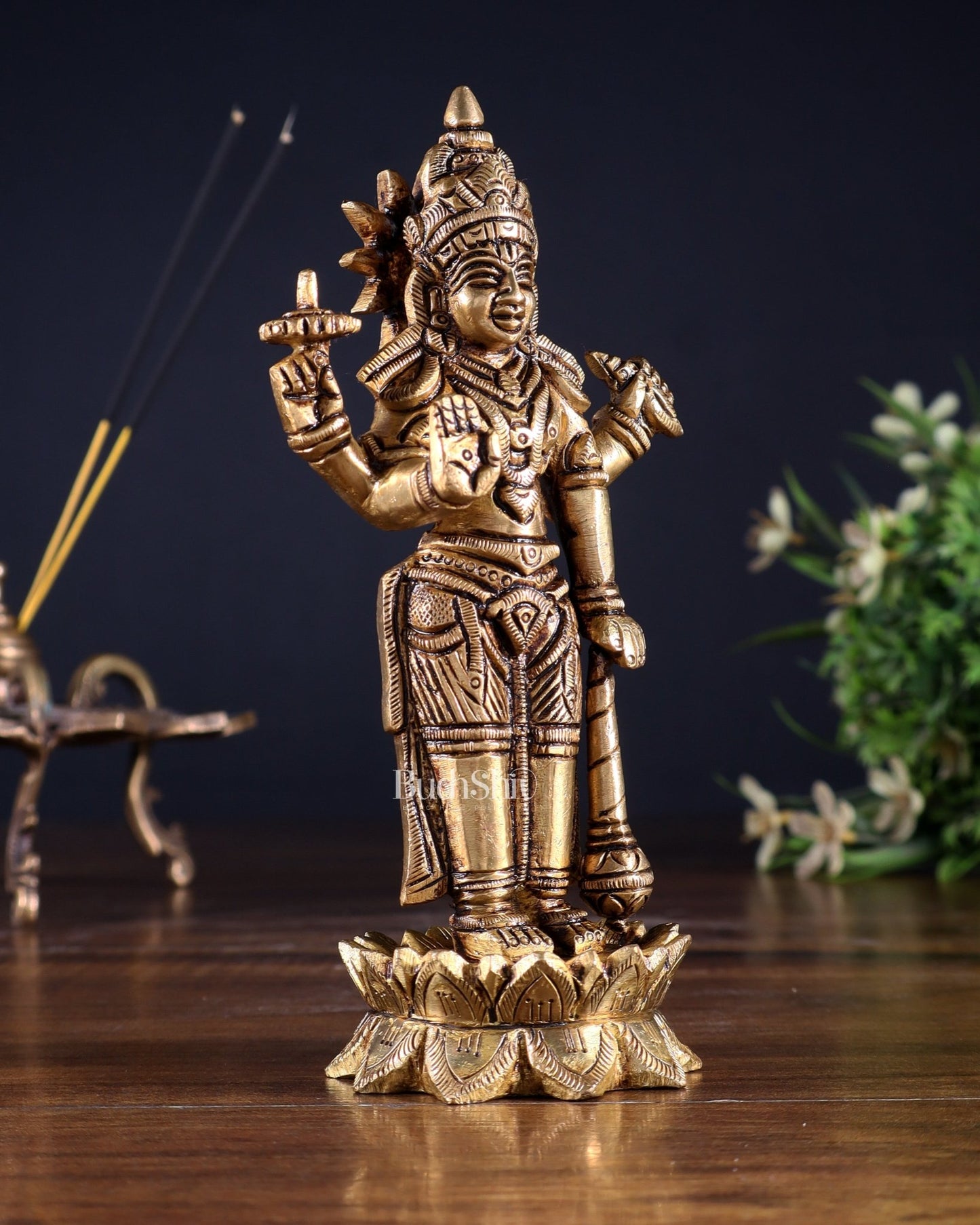 Pure Brass Satyanarayan Vishnu Idol - 6 inch - Budhshiv.com