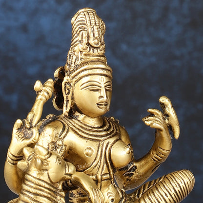 Pure Brass seated Ardhanarishwara with nandi idol 5" - Budhshiv.com