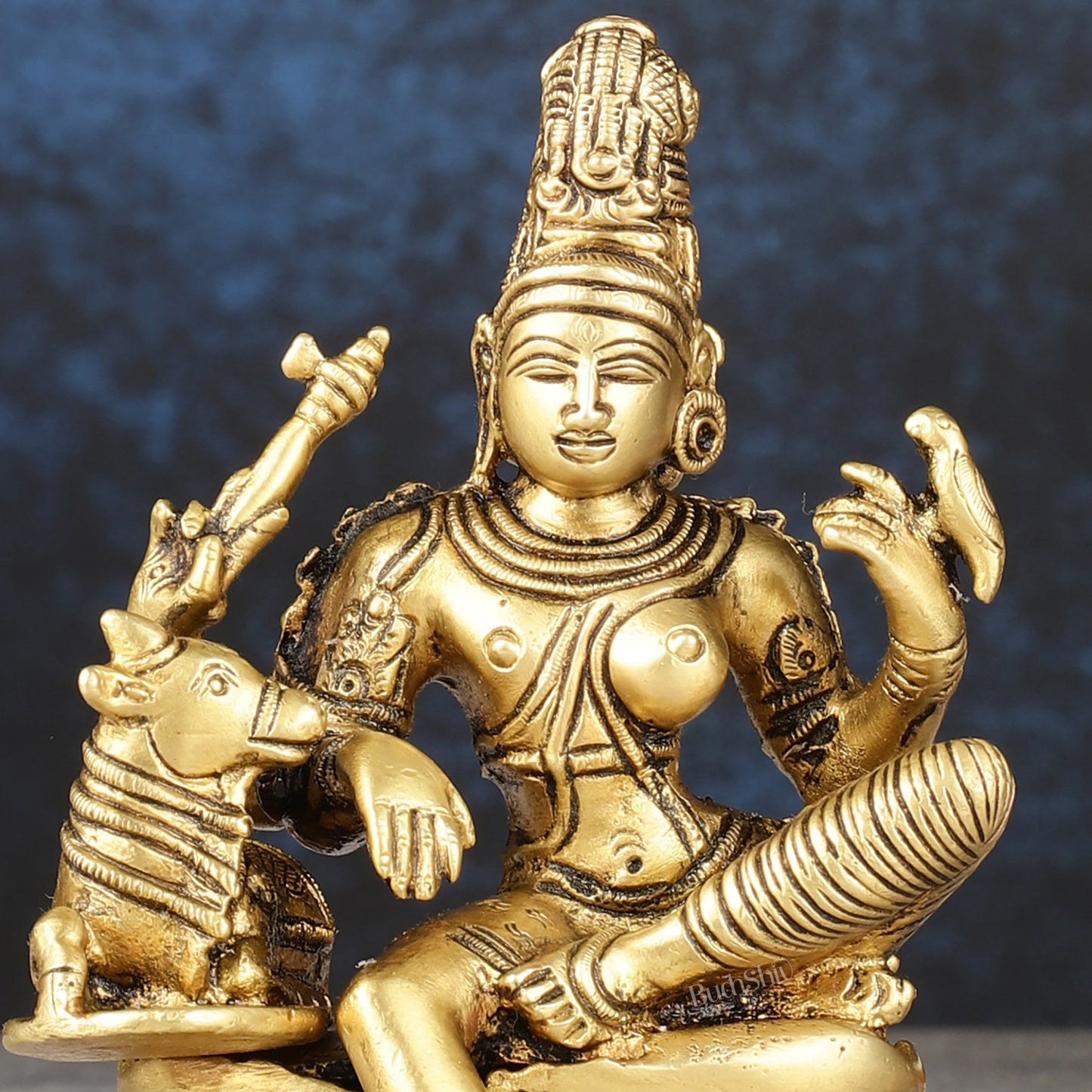 Pure Brass seated Ardhanarishwara with nandi idol 5" - Budhshiv.com