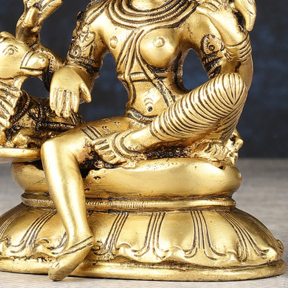 Pure Brass seated Ardhanarishwara with nandi idol 5" - Budhshiv.com