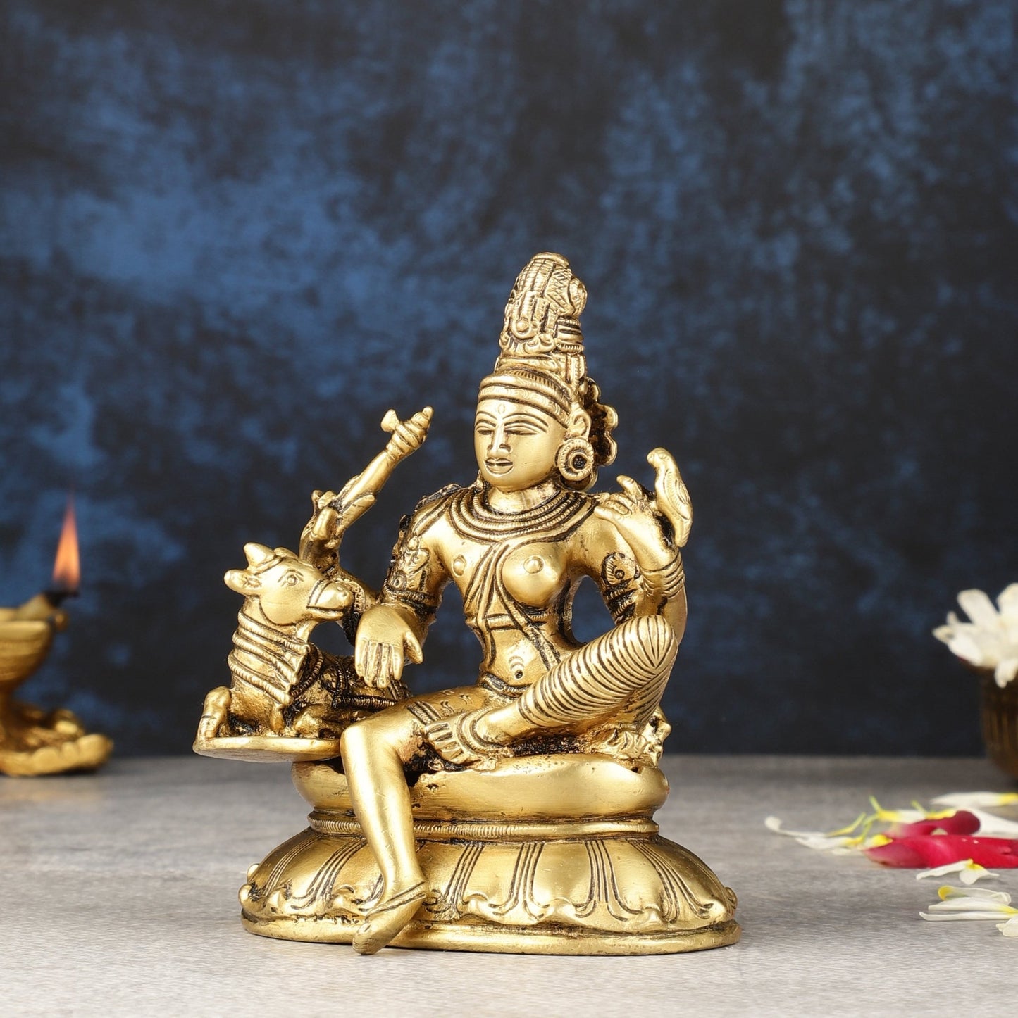 Pure Brass seated Ardhanarishwara with nandi idol 5" - Budhshiv.com