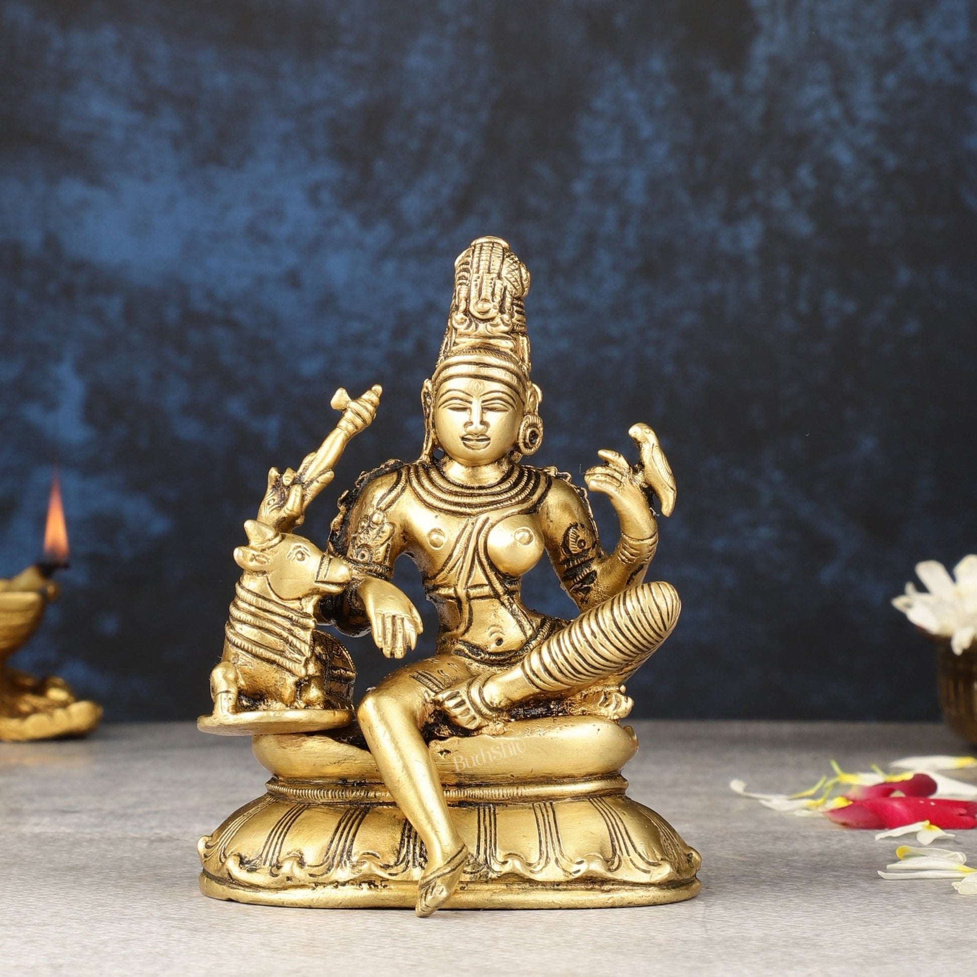 Pure Brass seated Ardhanarishwara with nandi idol 5" - Budhshiv.com