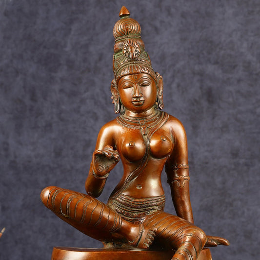 Pure Brass Seated Goddess Uma Parvati Idol | Height: 14 inch - Budhshiv.com