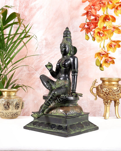 Pure Brass Seated Parvati Idol - 12" Black green tone - Budhshiv.com