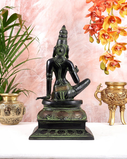 Pure Brass Seated Parvati Idol - 12" Black green tone - Budhshiv.com