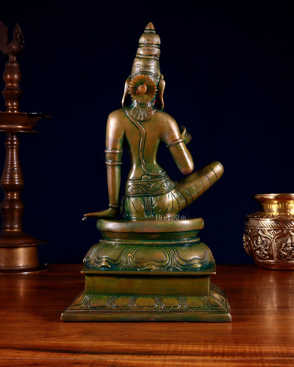 Pure Brass Seated Parvati Idol - 12" chola bronze tone - Budhshiv.com