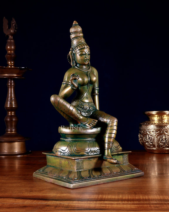 Pure Brass Seated Parvati Idol - 12" chola bronze tone - Budhshiv.com