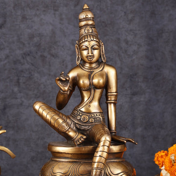 Pure Brass Seated Parvati Idol - 12" - Budhshiv.com