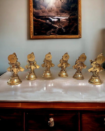 Pure Brass Set of 6 Musician Ganesha Idols Showpieces | Handcrafted Decor 6 inch - Budhshiv.com