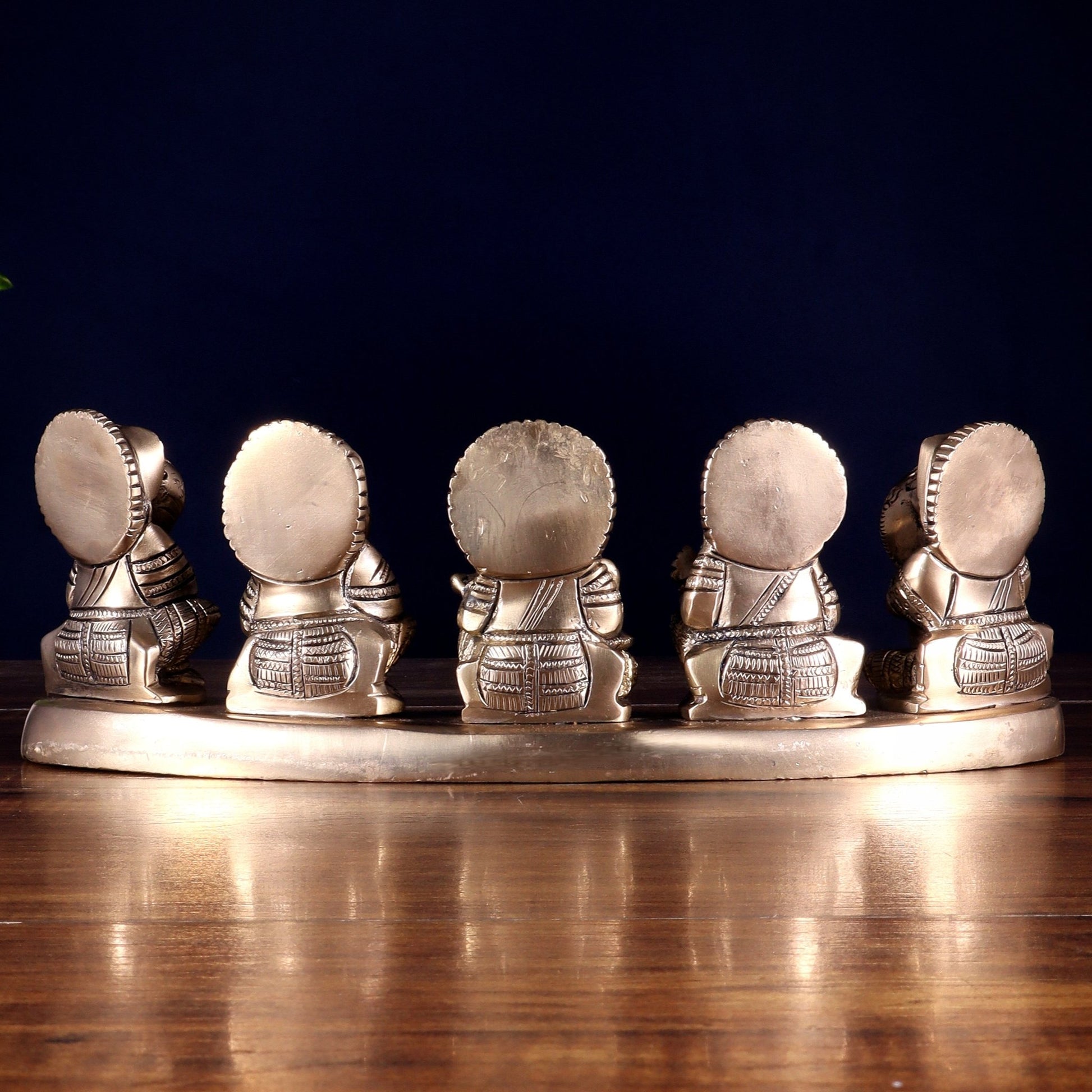 Pure Brass Set of Five Musical Ganesha – Showpiece & Gift for Loved Ones 4 inch - Budhshiv.com