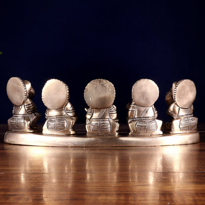 Pure Brass Set of Five Musical Ganesha – Showpiece & Gift for Loved Ones 4 inch - Budhshiv.com