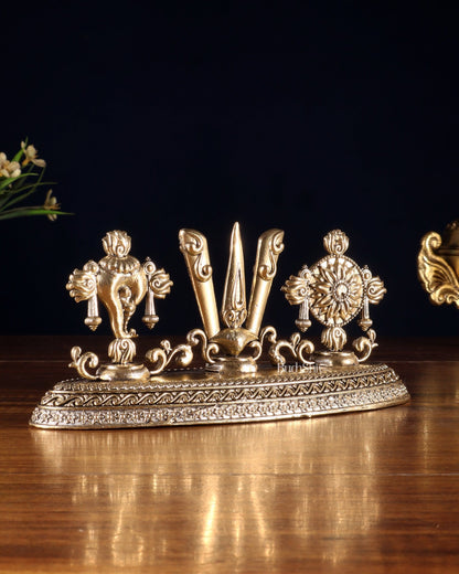 Pure Brass Shankh Chakra Namah Idol – 4" x 8" - Budhshiv.com