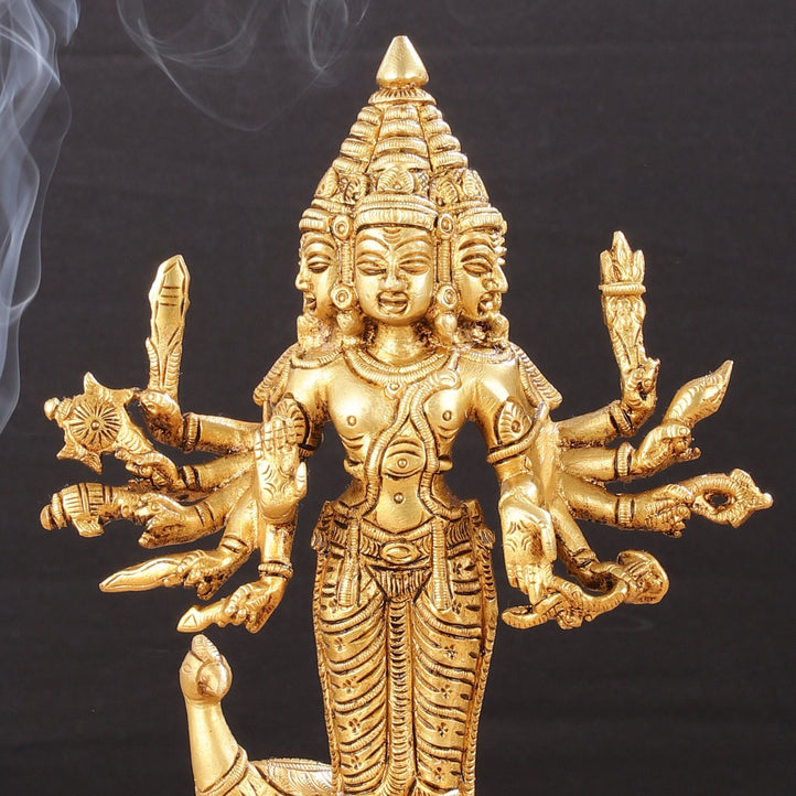 Pure Brass Shanmukha Murugan Idol with Six Heads 10.5 inch - Budhshiv.com