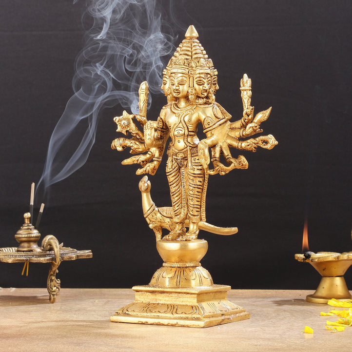 Pure Brass Shanmukha Murugan Idol with Six Heads 10.5 inch - Budhshiv.com