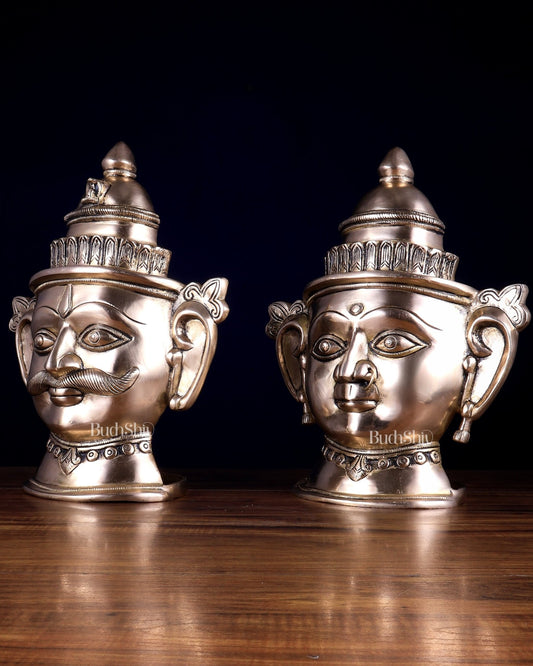 Pure Brass Shiv–Gauri Mukhlingam Pair (Large) – Sacred Temple Style Artefact 13.5 inch - Budhshiv.com