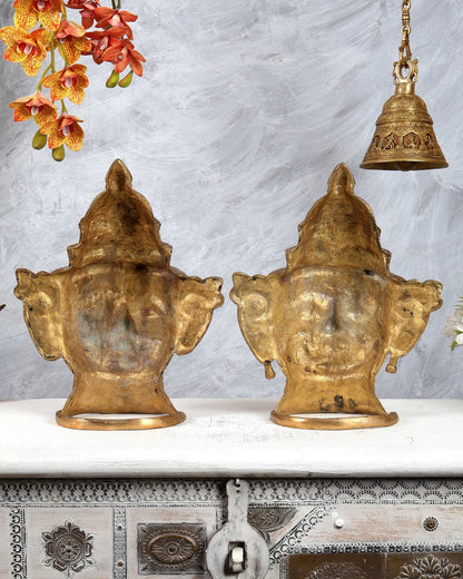 Pure Brass Shiv–Gauri Mukhlingam Pair (Large) – Sacred Temple Style Artefact 13.5 inch - Budhshiv.com