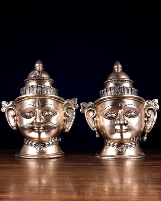 Pure Brass Shiv–Gauri Mukhlingam Pair (Large) – Sacred Temple Style Artefact 13.5 inch - Budhshiv.com