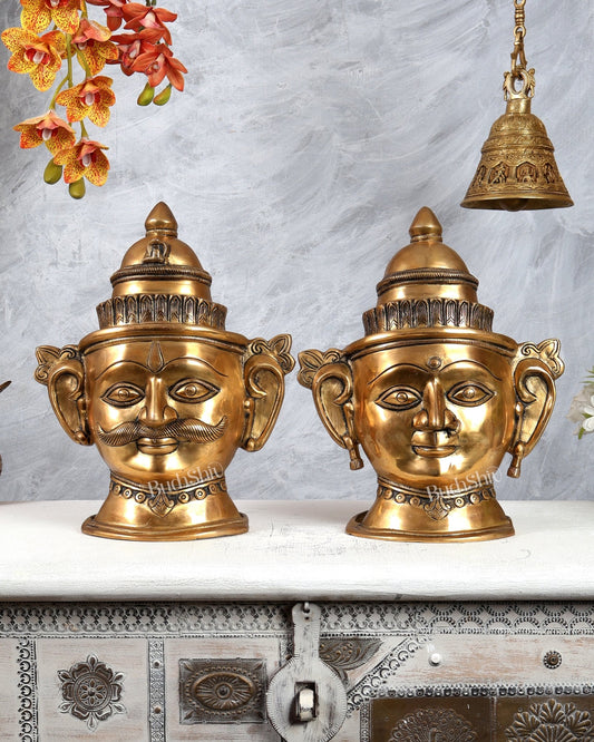 Pure Brass Shiv–Gauri Mukhlingam Pair (Large) – Sacred Temple Style Artefact 13.5 inch - Budhshiv.com