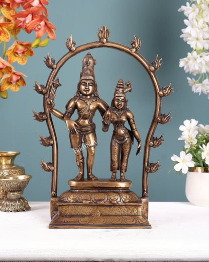 Pure Brass Shiv Parvati Idol standing Antique Chola Style - 14" Height - Budhshiv.com